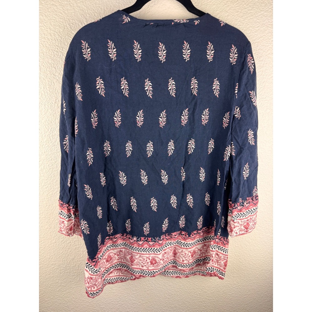 Style& Co Navy Blue Floral Print Lace Up Tassel Tunic Top Womens Size S Boho - Picture 5 of 10